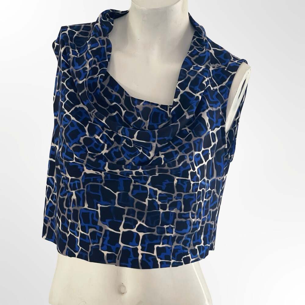 Calvin Klein Blue Giraffe Animal Print Cowl Neck Sleeveless Top